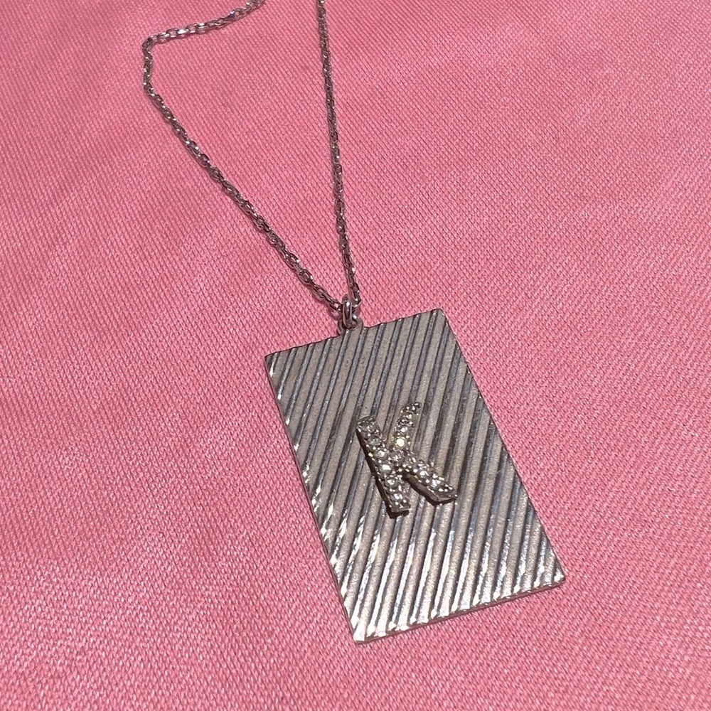 {sphera milano} Initial “K” Dog Tag Pendant Diamond Necklace White Gold